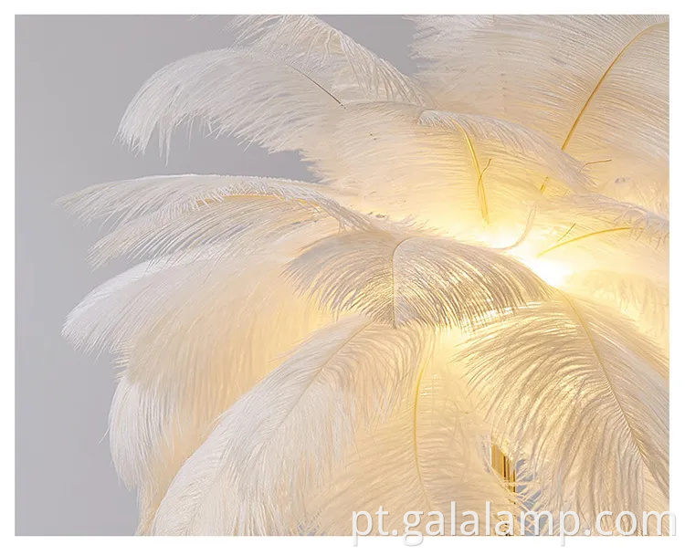 Lâmpada de penas de avestruz de luxo moderna para quartos elegantes